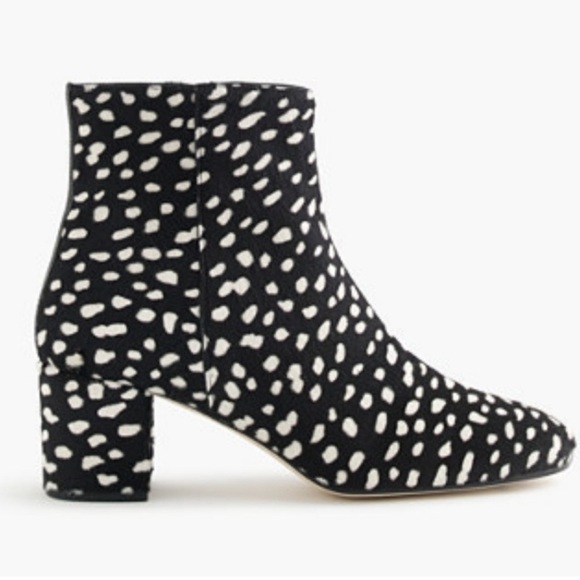 J. Crew Collection Side Zip Ankle Block Heels Spotted Leopard Calf Hair 9 - Picture 8 of 8